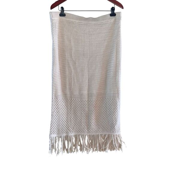 Ryegrass woman’s XL boho fringe crocheted Long Beach vibes lined tan skirt - Picture 1 of 5